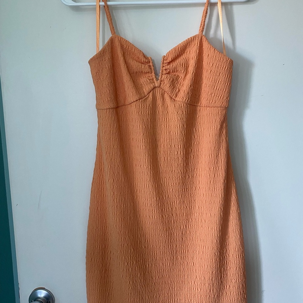 Orange Textured Spaghetti Strap Dress